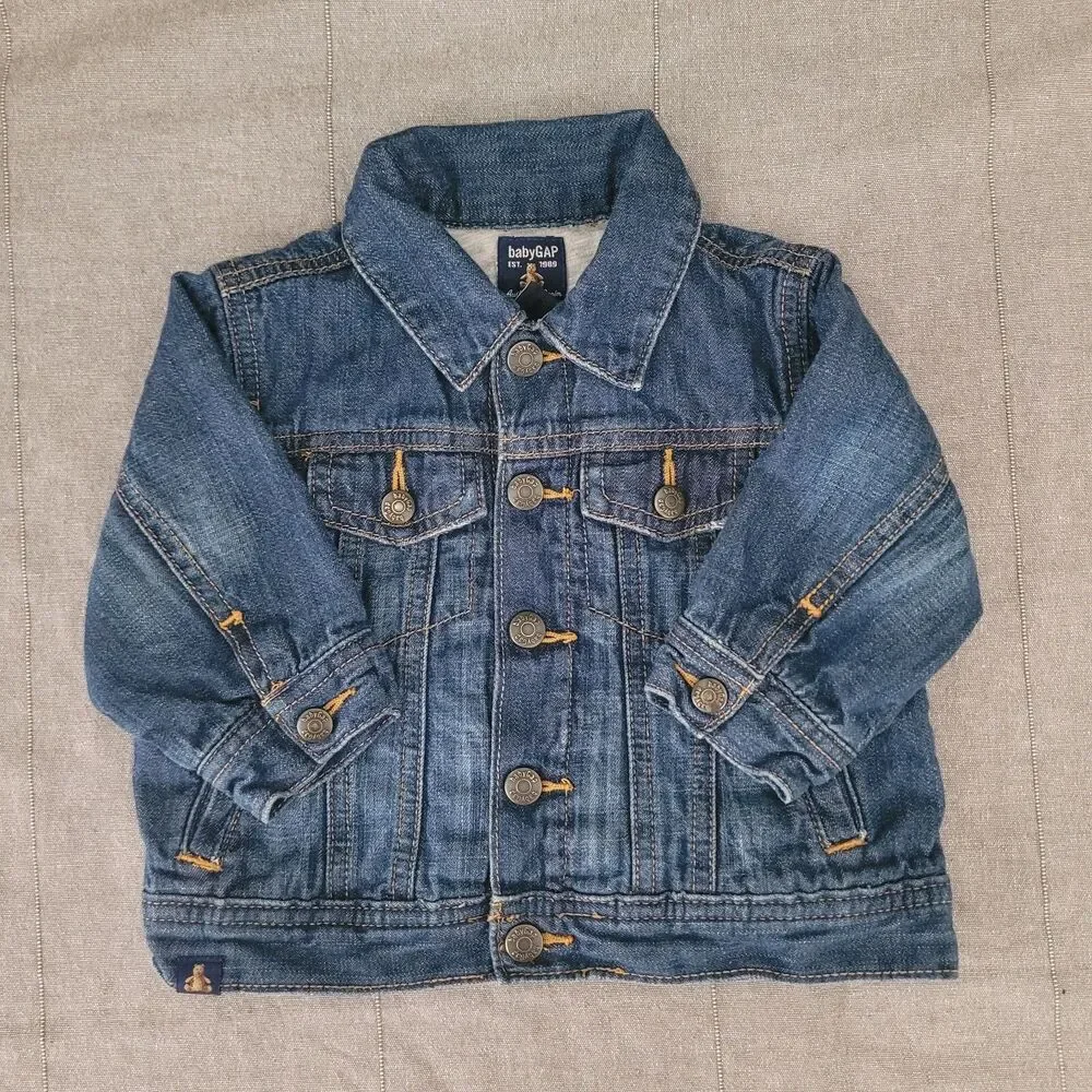 Baby GAP Bear Unisex Authentic Denim Jacket 6-12 Months Cotton, Snaps EUC